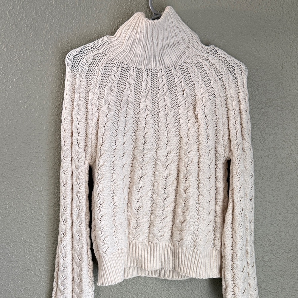 Cable Knit Turtleneck Sweater in Cream